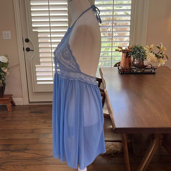 Shirley of Hollywood Lingerie Sexy Sheer Blue Lace Babydoll Peekaboo Cutouts XL - Picture 5 of 12